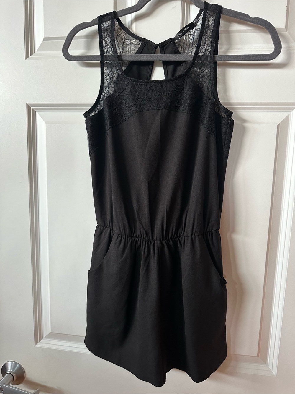3 for $22 ⭐️ Black Lace-Trim Sleeveless Romper